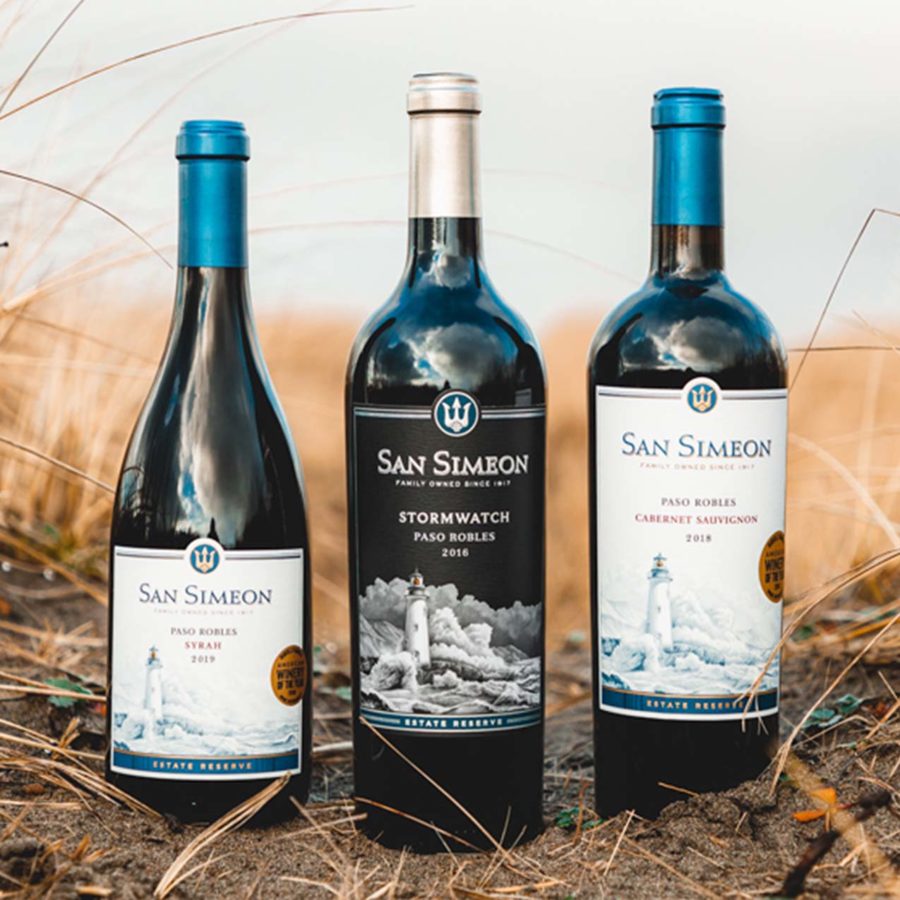 Three bottles of San Simeon Wine