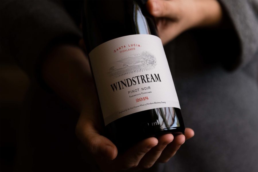 Close up of bottle of Windstream Wine